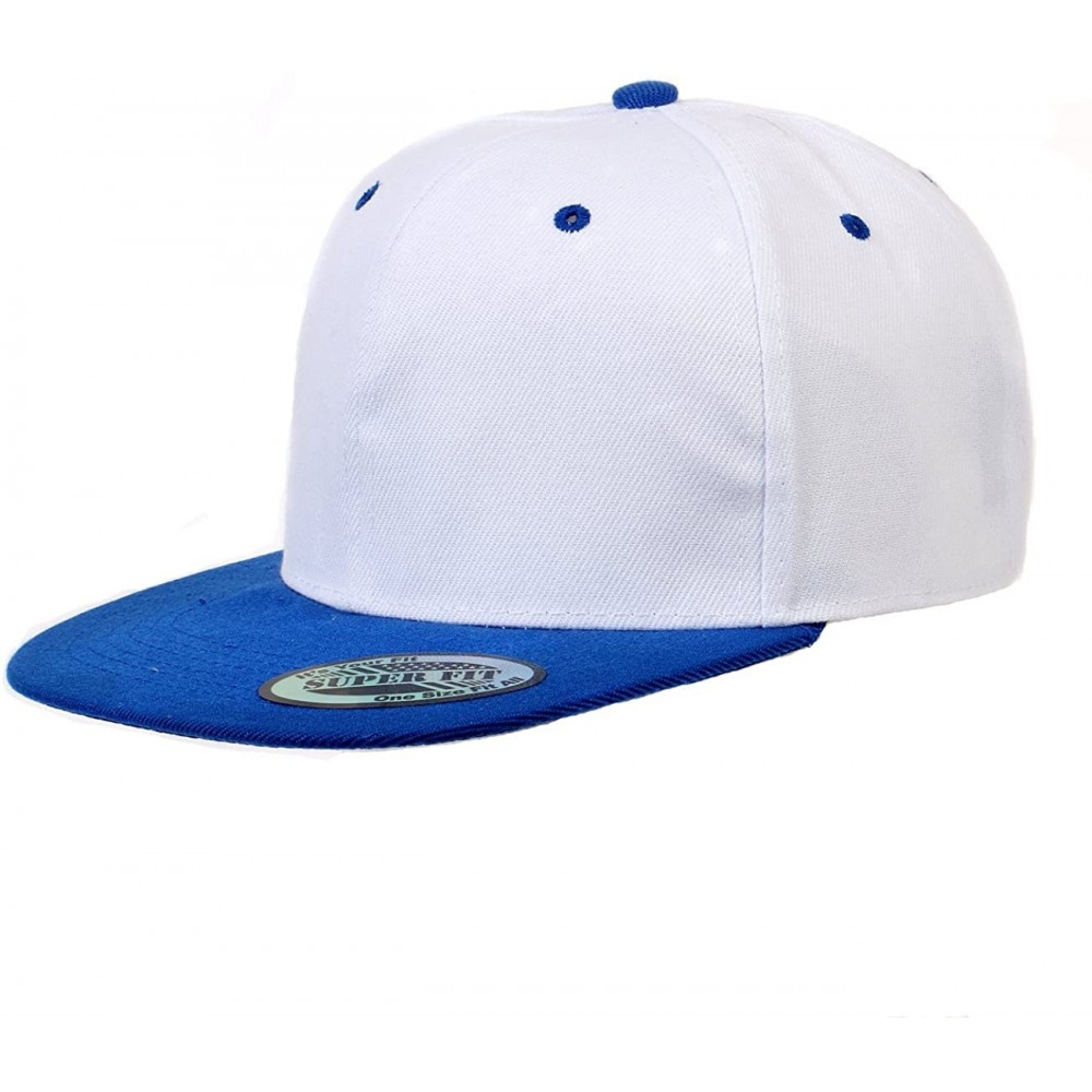Baseball Caps Blank Adjustable Flat Bill Plain Snapback Hats Caps - White/Royal - CC11LI0N08H $8.61
