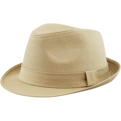 Fedoras Unisex Cotton Twill Herringbone Fedora Hat - Khaki - CH12K7KVO1N $11.08