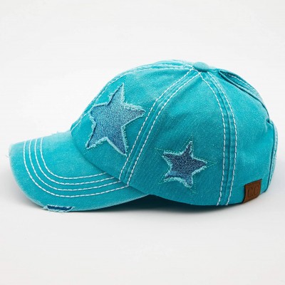 Baseball Caps Exclusives Hatsandscarf Distressed Adjustable - Turquoise Glitter Stars - CH18SMUUCLW $13.31