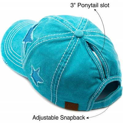 Baseball Caps Exclusives Hatsandscarf Distressed Adjustable - Turquoise Glitter Stars - CH18SMUUCLW $13.31
