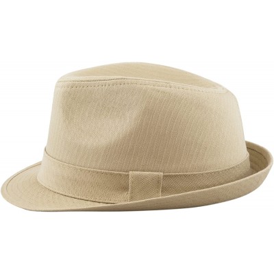 Fedoras Unisex Cotton Twill Herringbone Fedora Hat - Khaki - CH12K7KVO1N $11.08