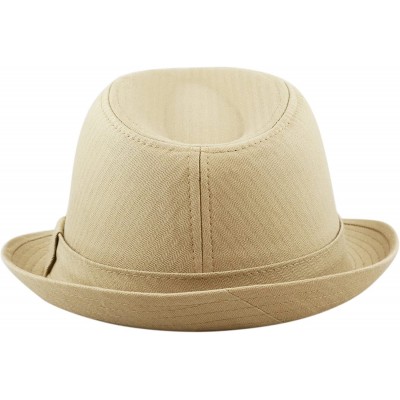 Fedoras Unisex Cotton Twill Herringbone Fedora Hat - Khaki - CH12K7KVO1N $11.08