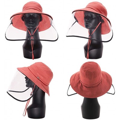 Newsboy Caps Womens UPF50+ Linen/Cotton Summer Sunhat Bucket Packable Hats w/Chin Cord - 00016_red(with Face Shield) - CU188T...