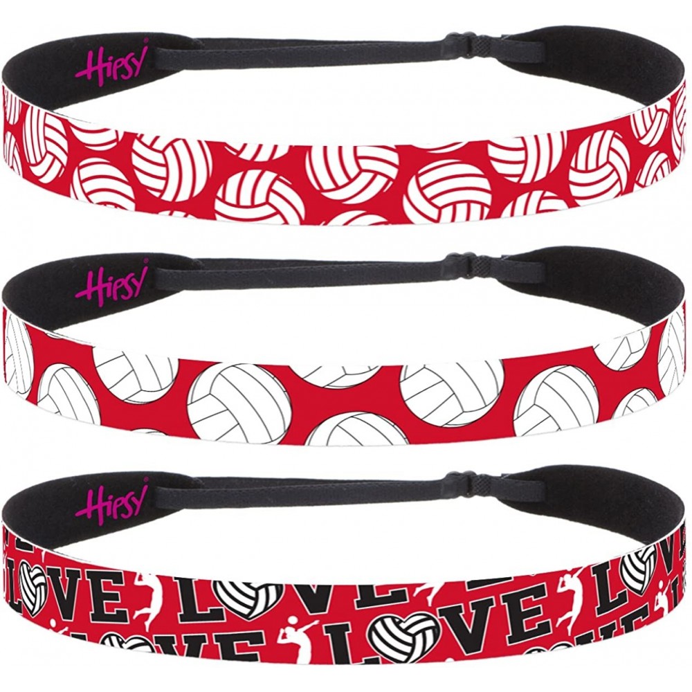 Headbands Cute Adjustable No Slip I Love Volleyball Headbands for Girls & Women - Volleyball Mixed Red 3pk - CJ188EAA9GM $17.58