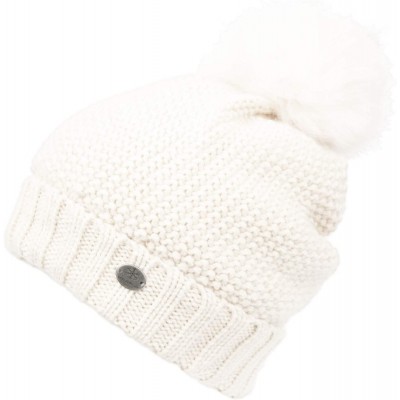 Skullies & Beanies Womens Girls Knitted Fur Hat Real Large Raccoon Fur Pom Pom Beanie Hats - Bn3042white - C018K6X2M4C $14.67