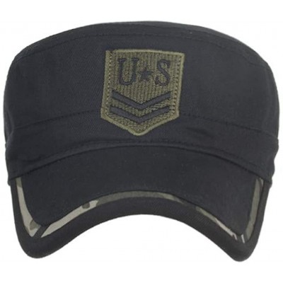 Newsboy Caps Women Men Washed Cotton Cadet Army Cap Basic Cap Military Style Hat Flat Top Cap Baseball Cap - Black 2 - CR18ZR...