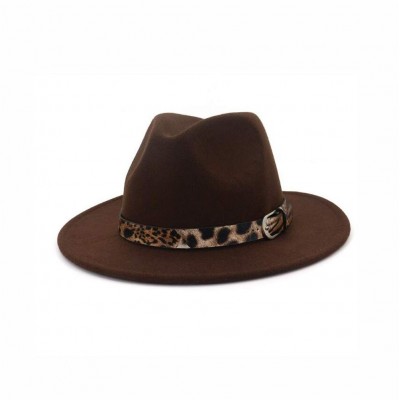 Fedoras Womens Fedora Leopard 55 58cm 21 7 22 8inch - Coffee - C818AK4DXHQ $15.73