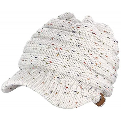 Skullies & Beanies Women's Warm Chunky Cable Knit Messy Bun Hat Ponytail Visor Beanie Cap - Confetti White - CV18LNTEMIY $11.89