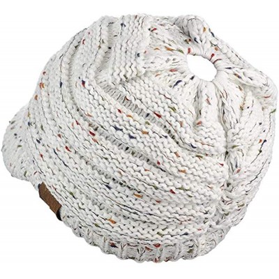 Skullies & Beanies Women's Warm Chunky Cable Knit Messy Bun Hat Ponytail Visor Beanie Cap - Confetti White - CV18LNTEMIY $11.89