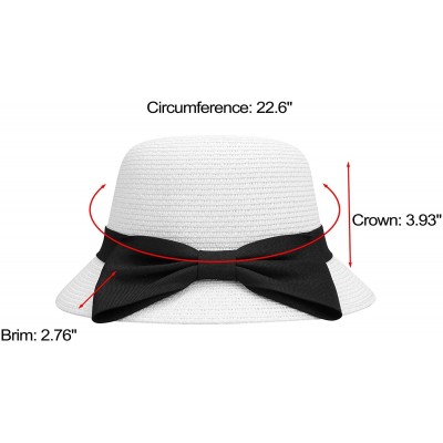 Sun Hats Women's Wide Brim Straw Sun Hat w/Large Decorative Bow and Drawstring - White - CG18CHZ4S04 $11.82