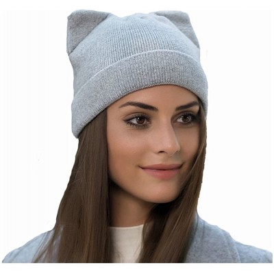 Skullies & Beanies Women's Hat Cat Ear Crochet Braided Knit Caps - Grey - CT186XLSSIZ $12.34