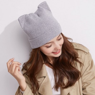 Skullies & Beanies Women's Hat Cat Ear Crochet Braided Knit Caps - Grey - CT186XLSSIZ $12.34