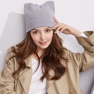 Skullies & Beanies Women's Hat Cat Ear Crochet Braided Knit Caps - Grey - CT186XLSSIZ $12.34