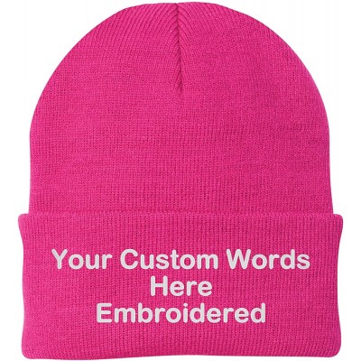 Skullies & Beanies Customize Your Beanie Personalized with Your Own Text Embroidered - Neon Pink - CC18IR4KZZH $19.79