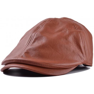 Sun Hats Unisex Vintage Leather Beret Cap Peaked Hat Newsboy Sunscreen - Brown - CO12FK0Q587 $20.81