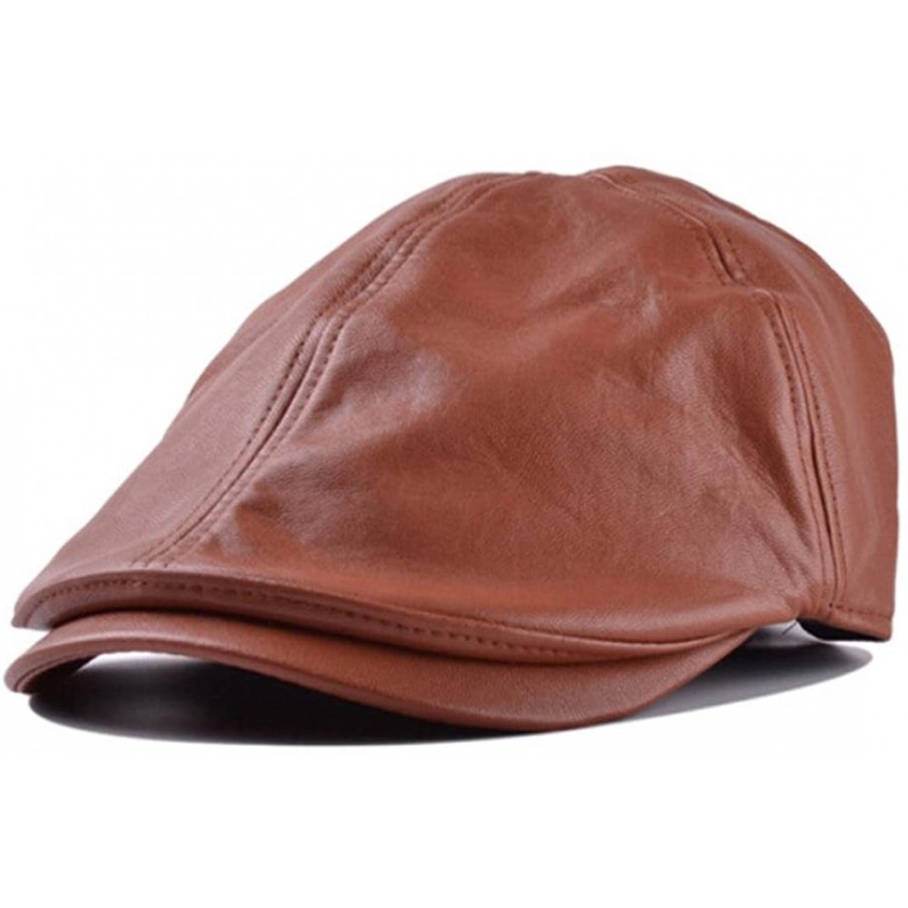 Sun Hats Unisex Vintage Leather Beret Cap Peaked Hat Newsboy Sunscreen - Brown - CO12FK0Q587 $8.47
