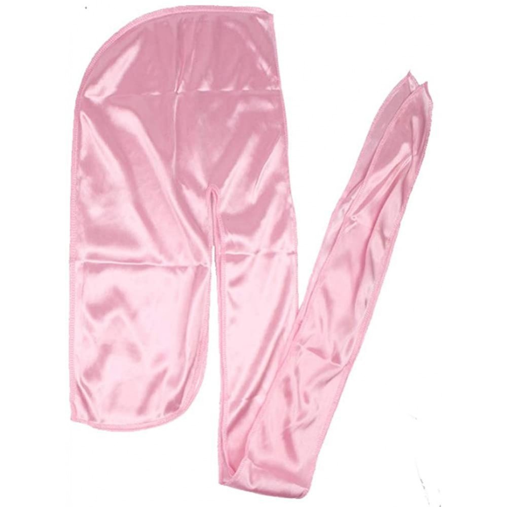 Skullies & Beanies Men Silk Durag Long Straps Bandanas for Men Headwear Waves Cap - Baby Pink - CJ18A755WCR $7.20