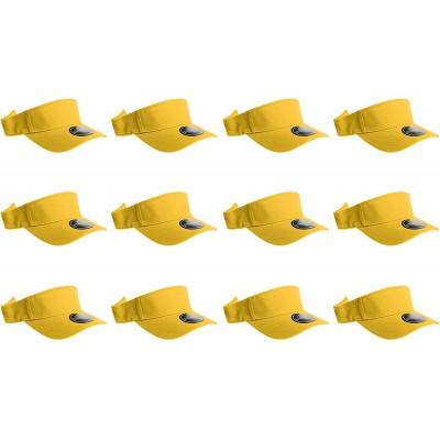 Visors 12 Pack Plain Visor Hats Adjustable Back Strap Tennis Golf Sun Hat - Yellow - CS186EQR49W $28.50