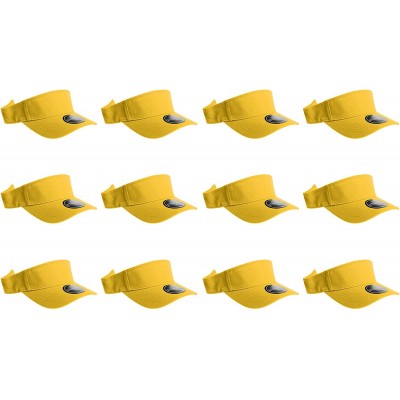 Visors 12 Pack Plain Visor Hats Adjustable Back Strap Tennis Golf Sun Hat - Yellow - CS186EQR49W $28.50