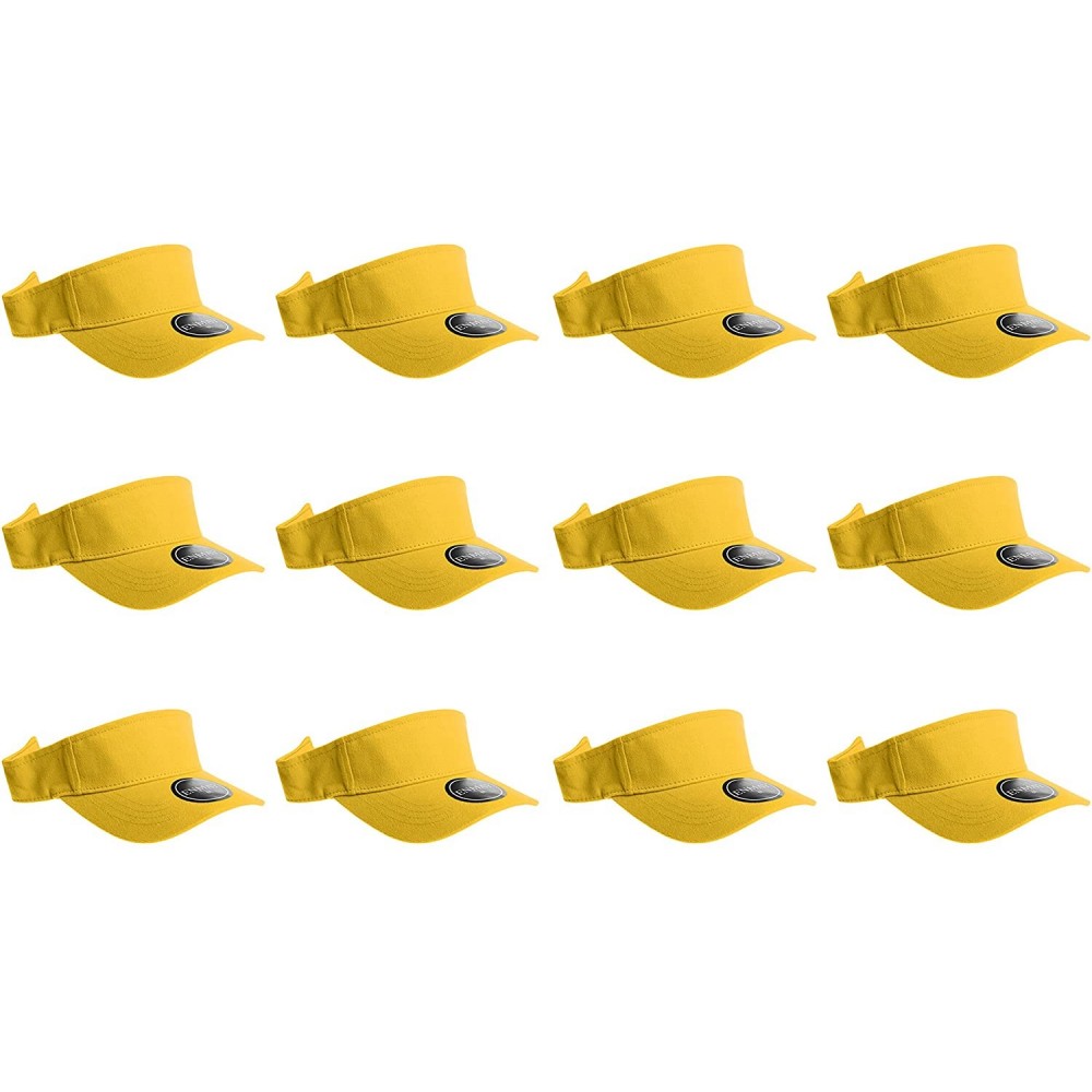 Visors 12 Pack Plain Visor Hats Adjustable Back Strap Tennis Golf Sun Hat - Yellow - CS186EQR49W $28.50