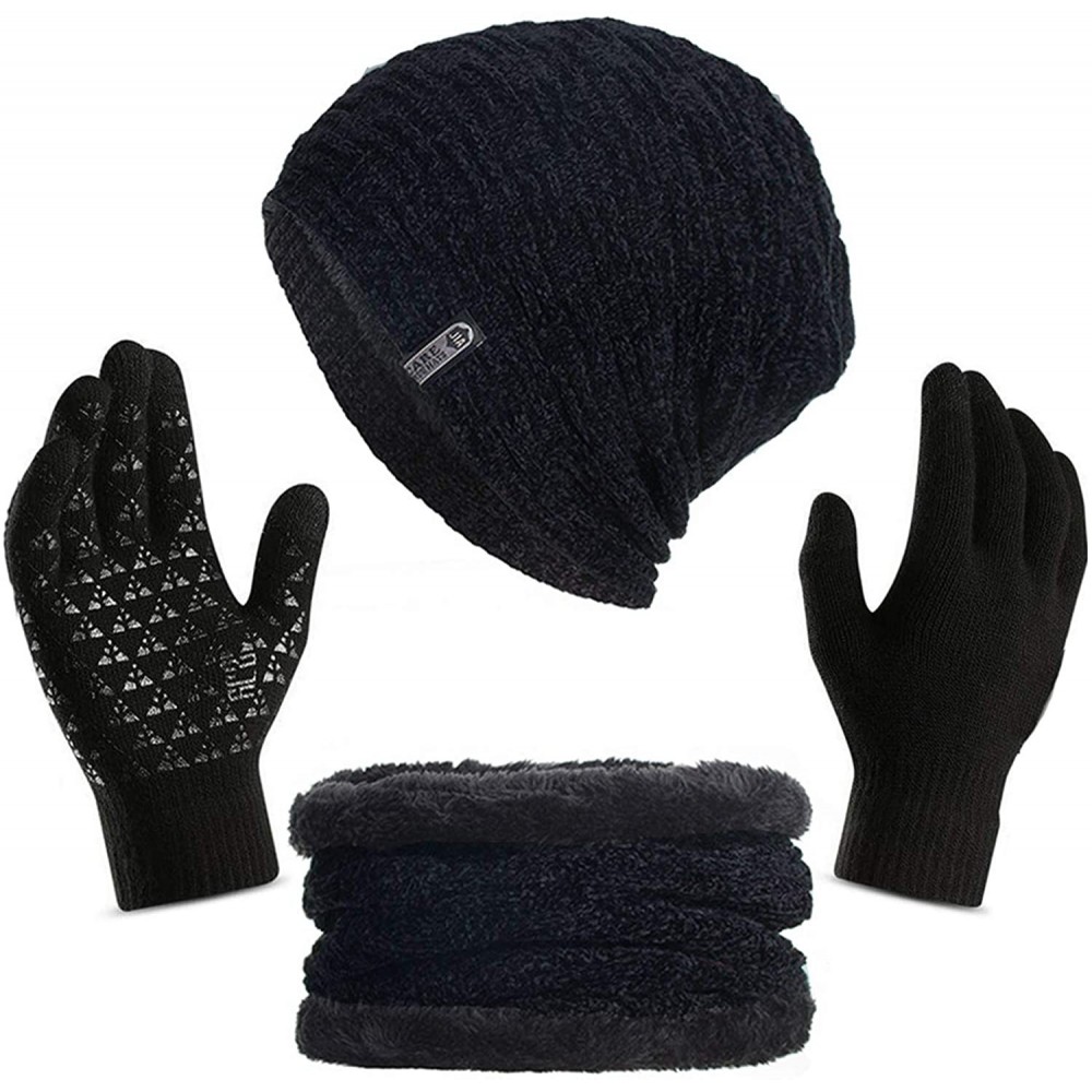 Skullies & Beanies Hat Beanie Scarf Scarves Gloves Combo Adult Women Men Winter Warm Snow Skull Cap Set Touch Glove Mittens J...