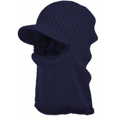 Visors Winter Outdoor Solid Knit Visor Beanie Hat with Neckerchief Fleece Lined Knit Cap - Navy - C4188AILZCW $16.60