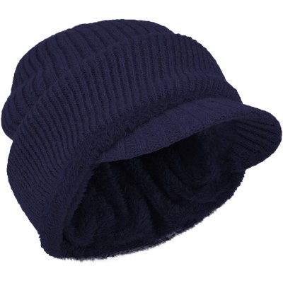 Visors Winter Outdoor Solid Knit Visor Beanie Hat with Neckerchief Fleece Lined Knit Cap - Navy - C4188AILZCW $16.60
