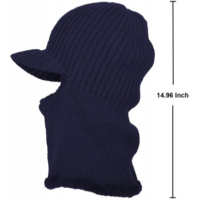 Visors Winter Outdoor Solid Knit Visor Beanie Hat with Neckerchief Fleece Lined Knit Cap - Navy - C4188AILZCW $16.60