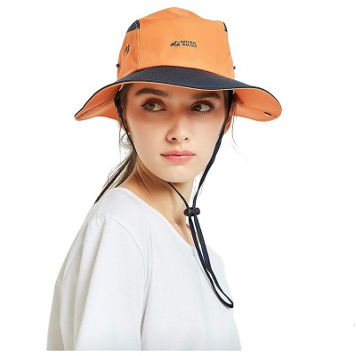 Sun Hats Unisex Summer Sun Hat Wide Brim UV Protection Mesh Bucket Cap Adjustable Fishing Cap - Orange - C718RZ0I43I $10.99