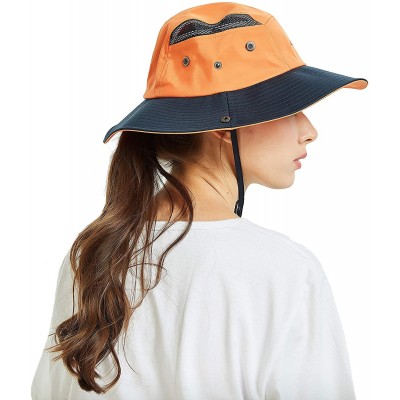 Sun Hats Unisex Summer Sun Hat Wide Brim UV Protection Mesh Bucket Cap Adjustable Fishing Cap - Orange - C718RZ0I43I $10.99