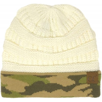 Skullies & Beanies Winter Fall Trendy Chunky Stretchy Cable Knit Beanie Hat - Camouflage Ivory - CY18YTK7TZ8 $29.14