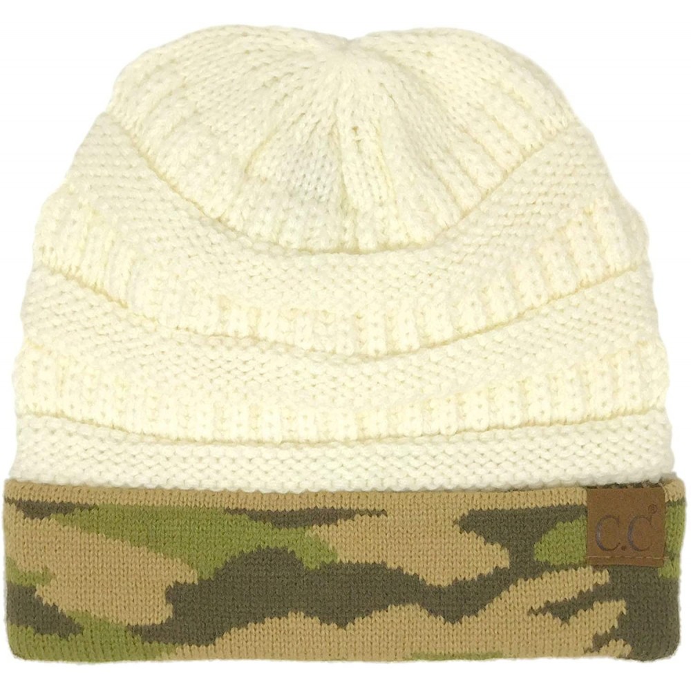 Skullies & Beanies Winter Fall Trendy Chunky Stretchy Cable Knit Beanie Hat - Camouflage Ivory - CY18YTK7TZ8 $16.35