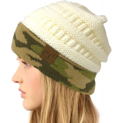 Skullies & Beanies Winter Fall Trendy Chunky Stretchy Cable Knit Beanie Hat - Camouflage Ivory - CY18YTK7TZ8 $16.35
