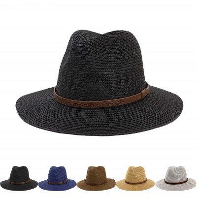 Sun Hats Womens Foldable Summer Straw Hat Beach Cap Fedora Sun Beach hat UPF50+ - Fashion Black - CY18O739D59 $16.62