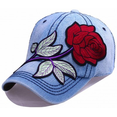 Baseball Caps Unisex Rose Embroidered Adjustable Dad Hat- Cute Baseball Sun Visor Cap - Medium Blue - Green - CB189MALYD8 $23.31