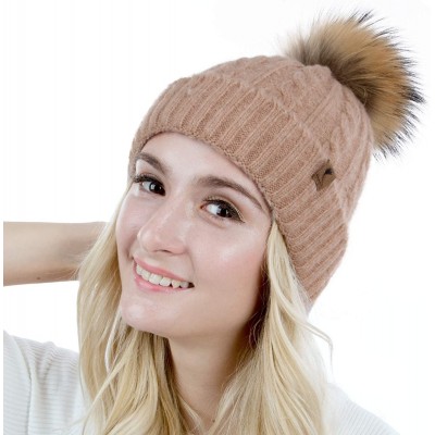 Skullies & Beanies Cute Beanie Hats for Womens Pom Pom Hat Knit Hat Thermal Ski Hat - Pink - CS18TNGLTE5 $9.57