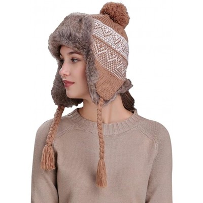 Skullies & Beanies Women Knit Wool Beanie Hat Winter Warm Ski Cap with Ear Flaps - Khaki - C2187NR92TU $18.30