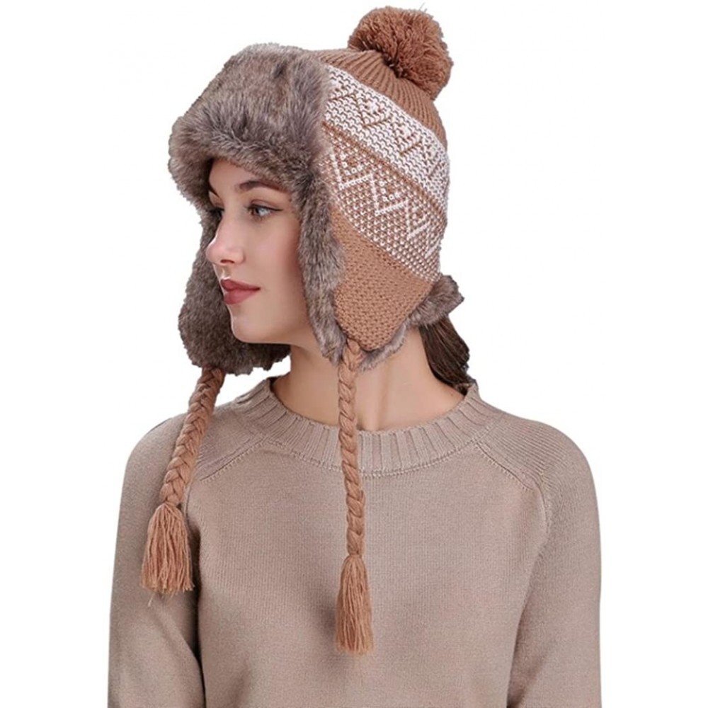 Skullies & Beanies Women Knit Wool Beanie Hat Winter Warm Ski Cap with Ear Flaps - Khaki - C2187NR92TU $11.22