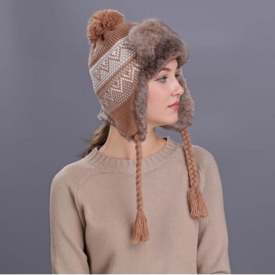 Skullies & Beanies Women Knit Wool Beanie Hat Winter Warm Ski Cap with Ear Flaps - Khaki - C2187NR92TU $11.22