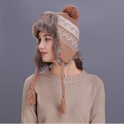 Skullies & Beanies Women Knit Wool Beanie Hat Winter Warm Ski Cap with Ear Flaps - Khaki - C2187NR92TU $11.22