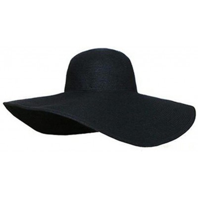 Sun Hats Women Summer Foldable Wide Large Brim Floppy Beach Hat Sun Straw Hat - Black - CY18DMON0C9 $17.04