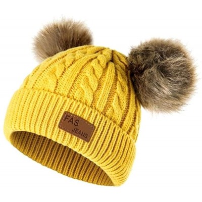 Skullies & Beanies Baby Pompom Beanie Hat-Winter Infant Toddler Knitting Woolen Hat with Warm Fur Ball - A-yellow - CG192R3I7...