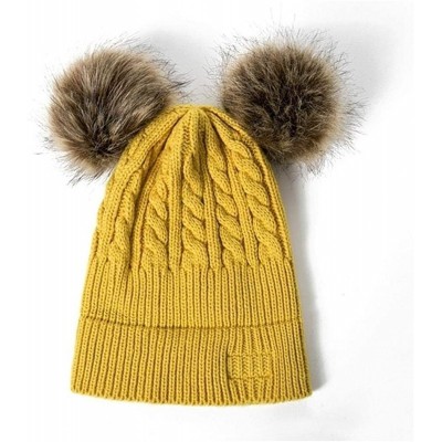 Skullies & Beanies Baby Pompom Beanie Hat-Winter Infant Toddler Knitting Woolen Hat with Warm Fur Ball - A-yellow - CG192R3I7...