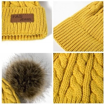 Skullies & Beanies Baby Pompom Beanie Hat-Winter Infant Toddler Knitting Woolen Hat with Warm Fur Ball - A-yellow - CG192R3I7...