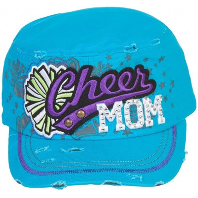 Newsboy Caps Sports Mom Distressed Adjustable Cadet Cap - Turquoise - Cheer Mom - CX17WWCSO4Q $16.64