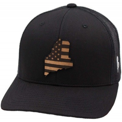 Baseball Caps 'Maine Patriot' Leather Patch Hat Curved Trucker - Brown/Tan - CS18IGQ57NT $55.01
