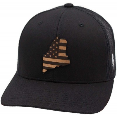 Baseball Caps 'Maine Patriot' Leather Patch Hat Curved Trucker - Brown/Tan - CS18IGQ57NT $27.50