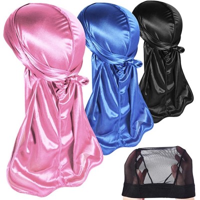 Skullies & Beanies 3PCS Silky Durags Pack for Men Waves- Satin Doo Rag- Award 1 Wave Cap - A-1style B - C418TO4G7DH $18.57