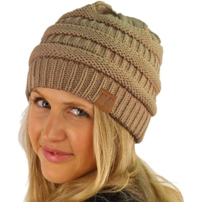 Skullies & Beanies Fleeced Fuzzy Lined Unisex Chunky Thick Warm Stretchy Beanie Hat Cap - Solid Taupe - C818AAK5GMG $12.77