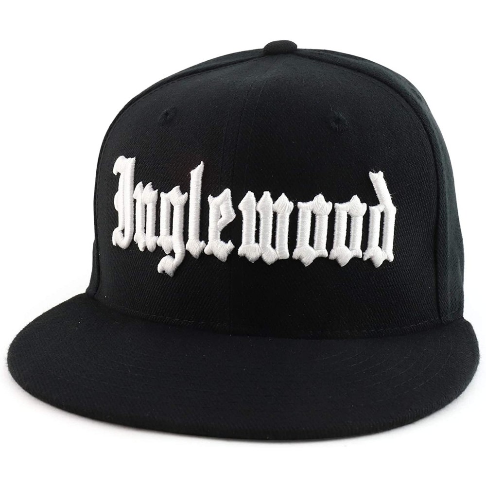 Baseball Caps City Name Old English Embroidered Flat Bill Snapback Cap - Black/Inglewood - C712F0NUG4X $14.95